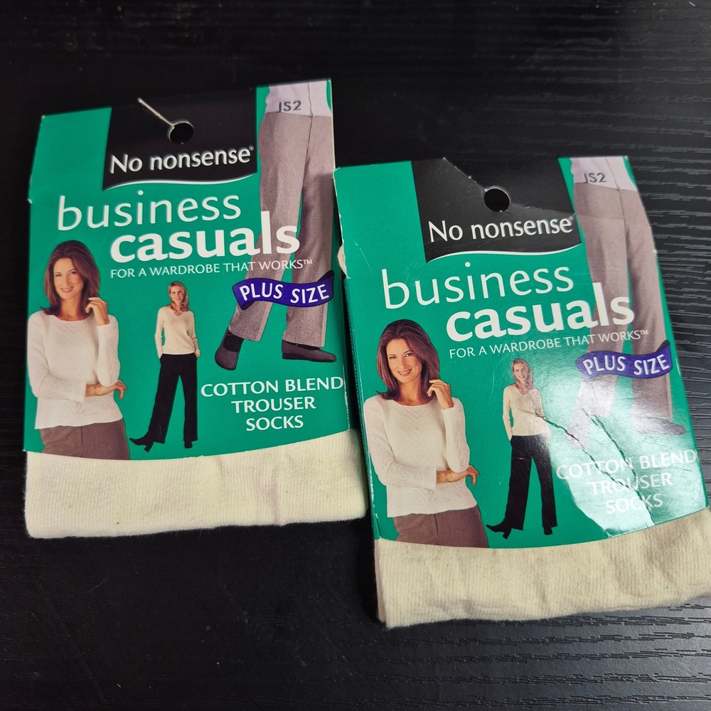 No Nonsense Business Casuals Plus Size Trouser Socks Ivory Cotton Blend 2 Pair